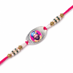Devotional Portrait 92.5 Silver Rakhi with Pearl & Gold Beads