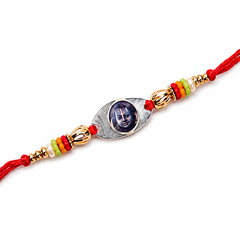 Shiva Portrait 92.5 Silver Rakhi with Multicolour Beads