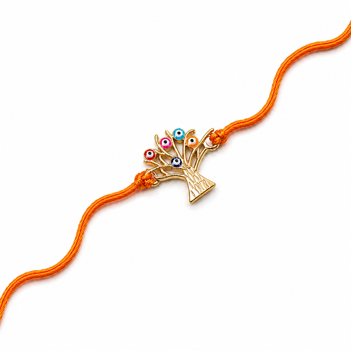Tree of Life Evil Eye 92.5 Silver Rakhi on Orange Cord