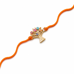 Tree of Life Evil Eye 92.5 Silver Rakhi on Orange Cord