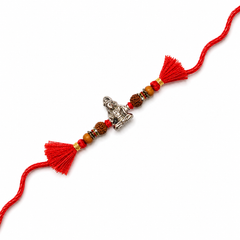 Traditional Ganesha Idol 92.5 Silver Rakhi with Mauli Thread