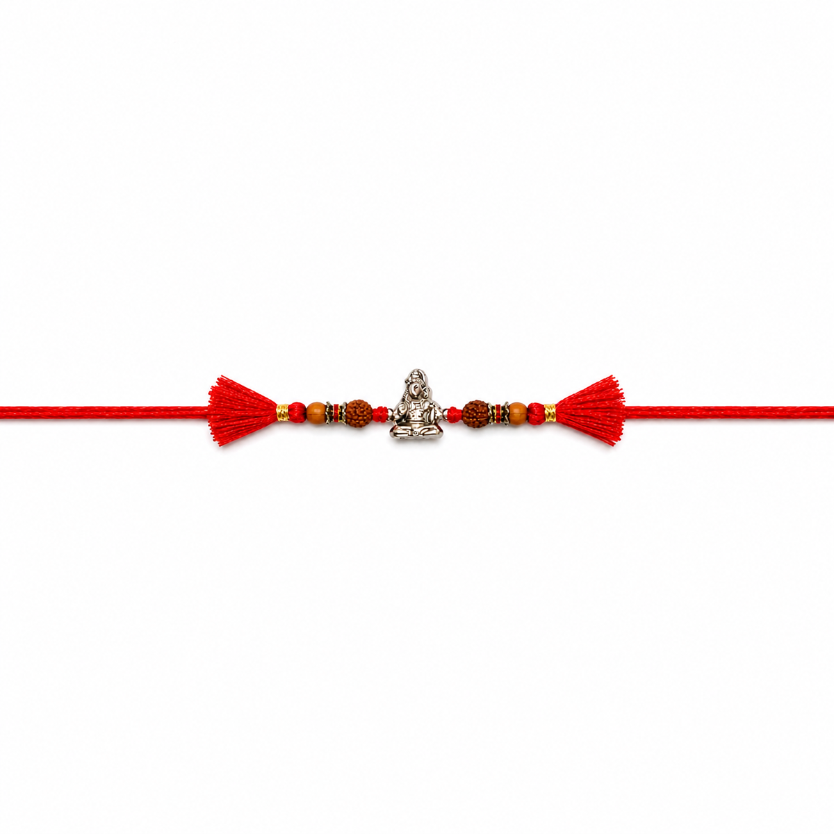 Traditional Ganesha Idol 92.5 Silver Rakhi with Mauli Thread