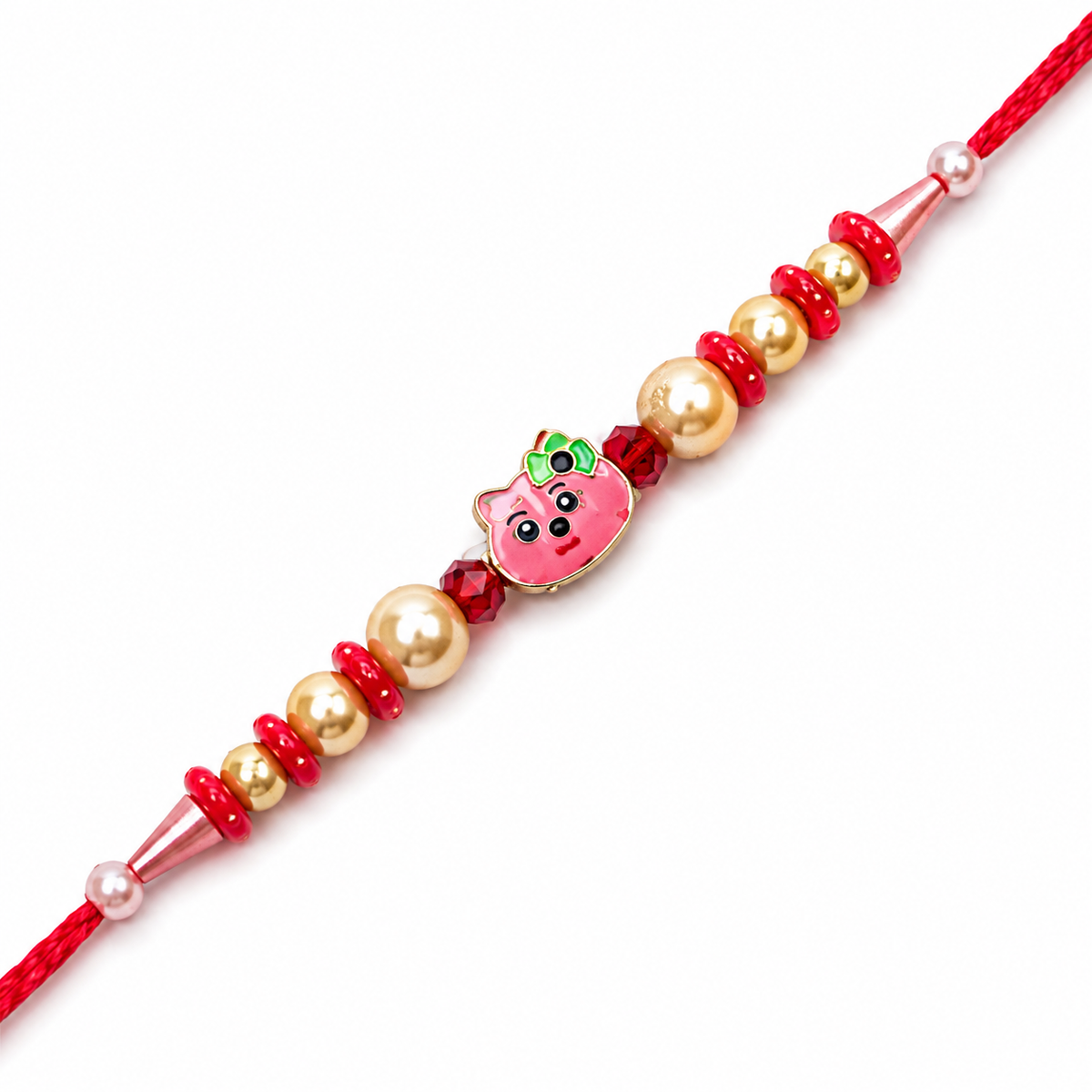 Pink Piggy Kids 92.5 Silver Rakhi with Golden Pearls
