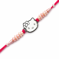 Kitty Charm Kids 92.5 Silver Rakhi with Peach Pearls