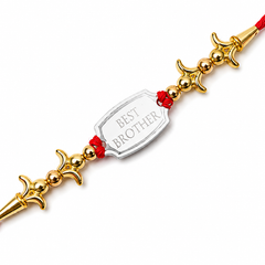 Best Brother Plaque 92.5 Silver Rakhi with Gold Trishul Beads