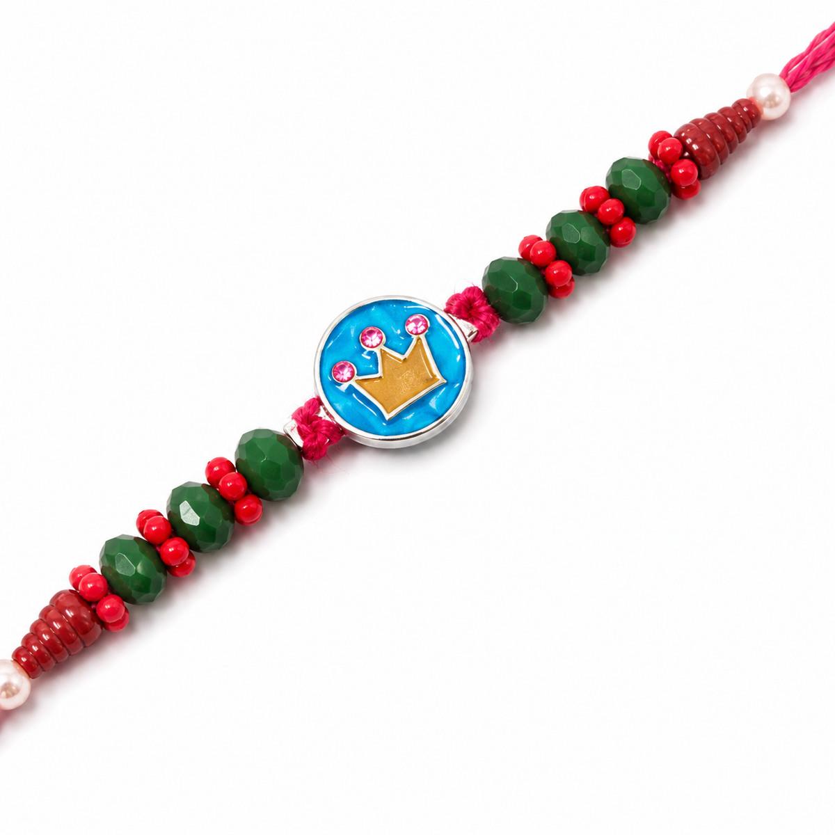 Blue Crown Disc Kids 92.5 Silver Rakhi with Crystal Beads