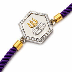 Mahadev Trishul CZ Hexagon 92.5 Silver Rakhi on Purple Cord