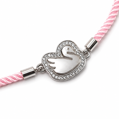 Pearl Swan CZ Heart 92.5 Silver Rakhi on Pink Cord