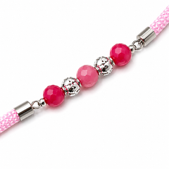 Pink Crystal & Filigree 92.5 Silver Rakhi on Pink Cord