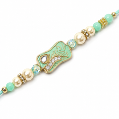 Peacock Feather Enamel 92.5 Silver Rakhi with Pearls