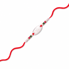 Swastik Engraved Oval 92.5 Silver Rakhi with Pearls & Crystals