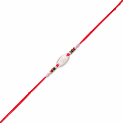 Swastik Engraved Oval 92.5 Silver Rakhi with Pearls & Crystals