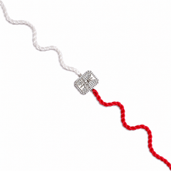 Mahadev CZ Tag 92.5 Silver Rakhi on Red & White Cord