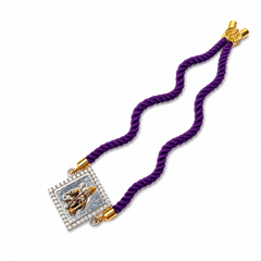 Golden Temple Motif CZ 92.5 Silver Rakhi on Purple Cord