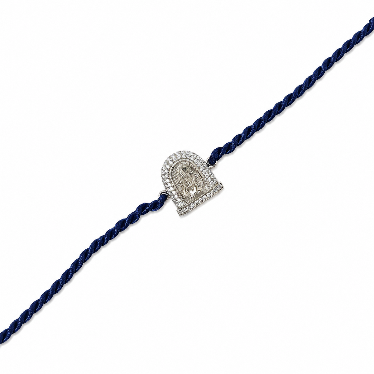 Shivji CZ Arch 92.5 Silver Rakhi on Navy Blue Cord