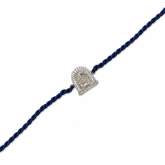 Shivji CZ Arch 92.5 Silver Rakhi on Navy Blue Cord