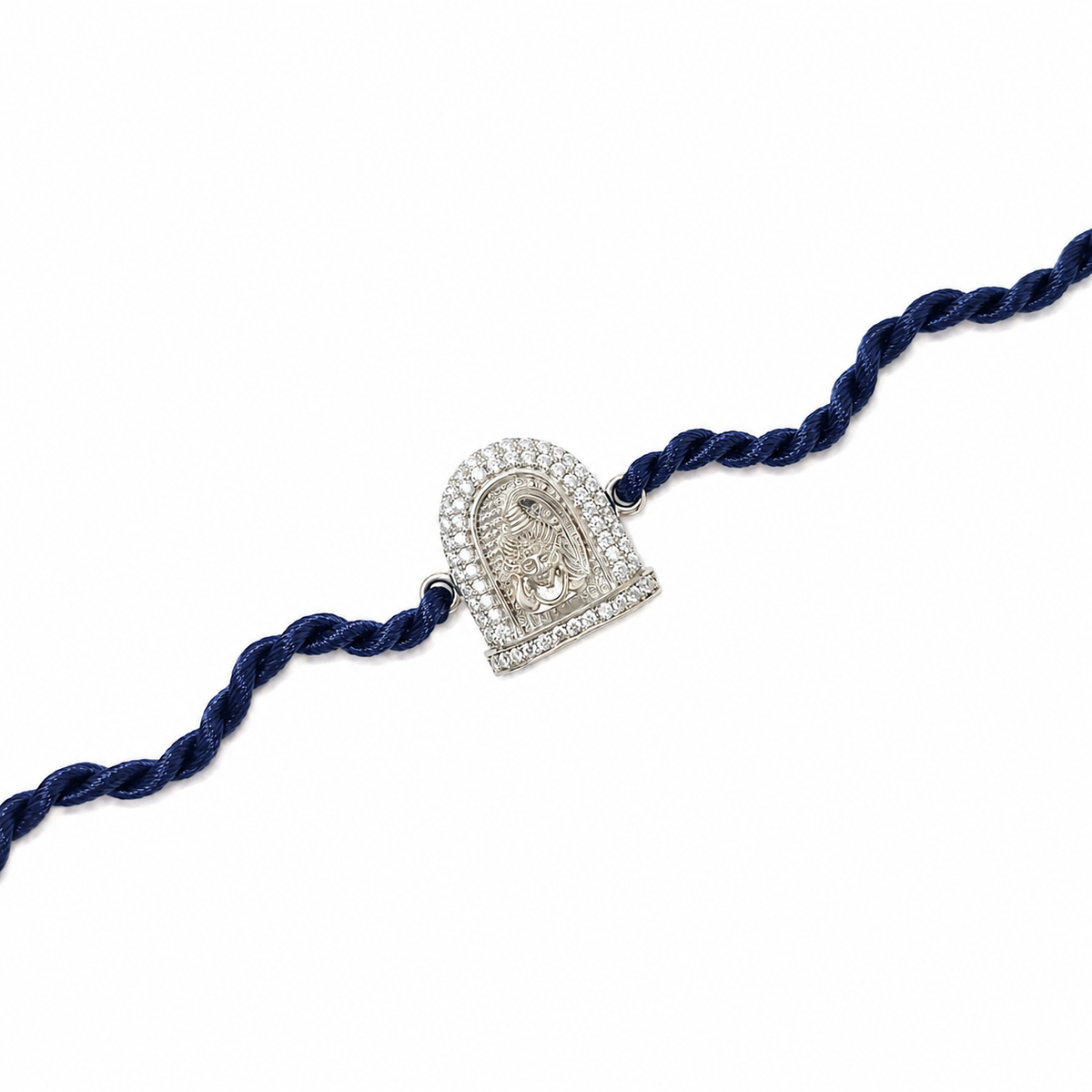 Shivji CZ Arch 92.5 Silver Rakhi on Navy Blue Cord