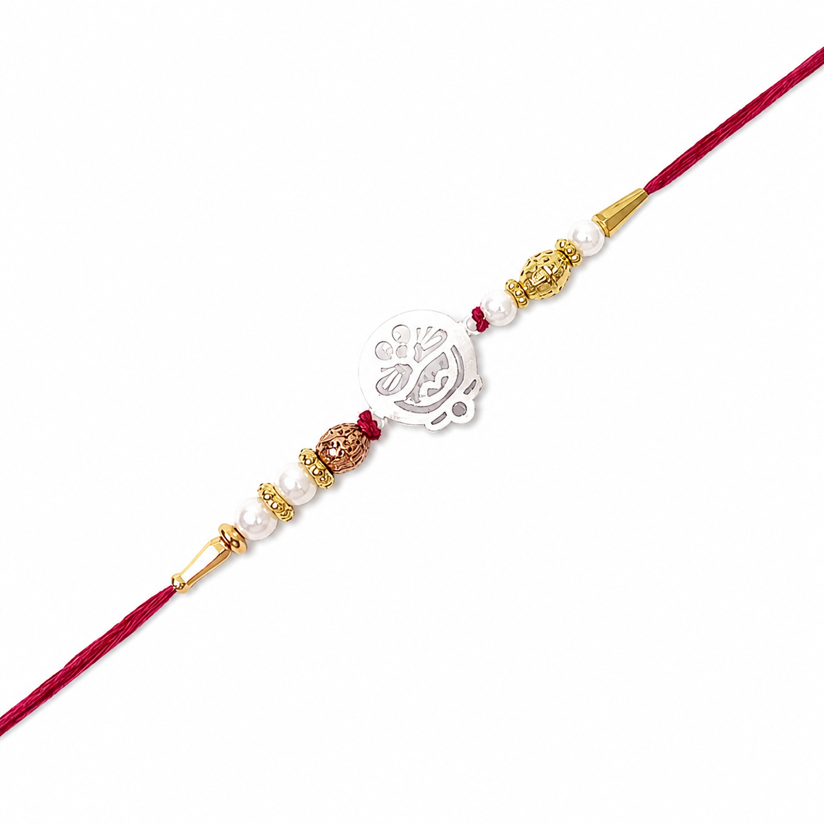 Paisley Charm 92.5 Silver Rakhi with Pearls