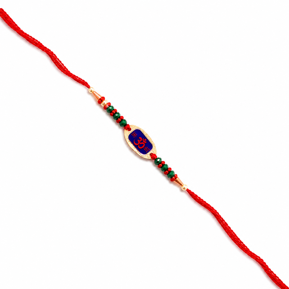 Om Blue Enamel 92.5 Silver Rakhi with Crystal Beads