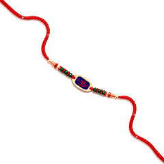 Om Blue Enamel 92.5 Silver Rakhi with Crystal Beads