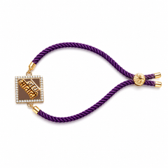 Jai Shree Ram Square CZ 92.5 Silver Rakhi on Purple Cord