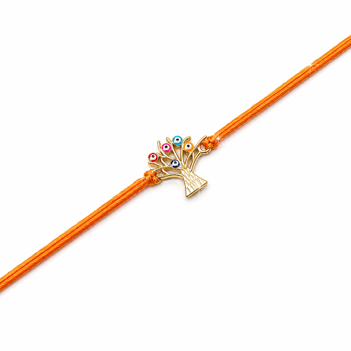 Tree of Life Evil Eye 92.5 Silver Rakhi on Orange Cord