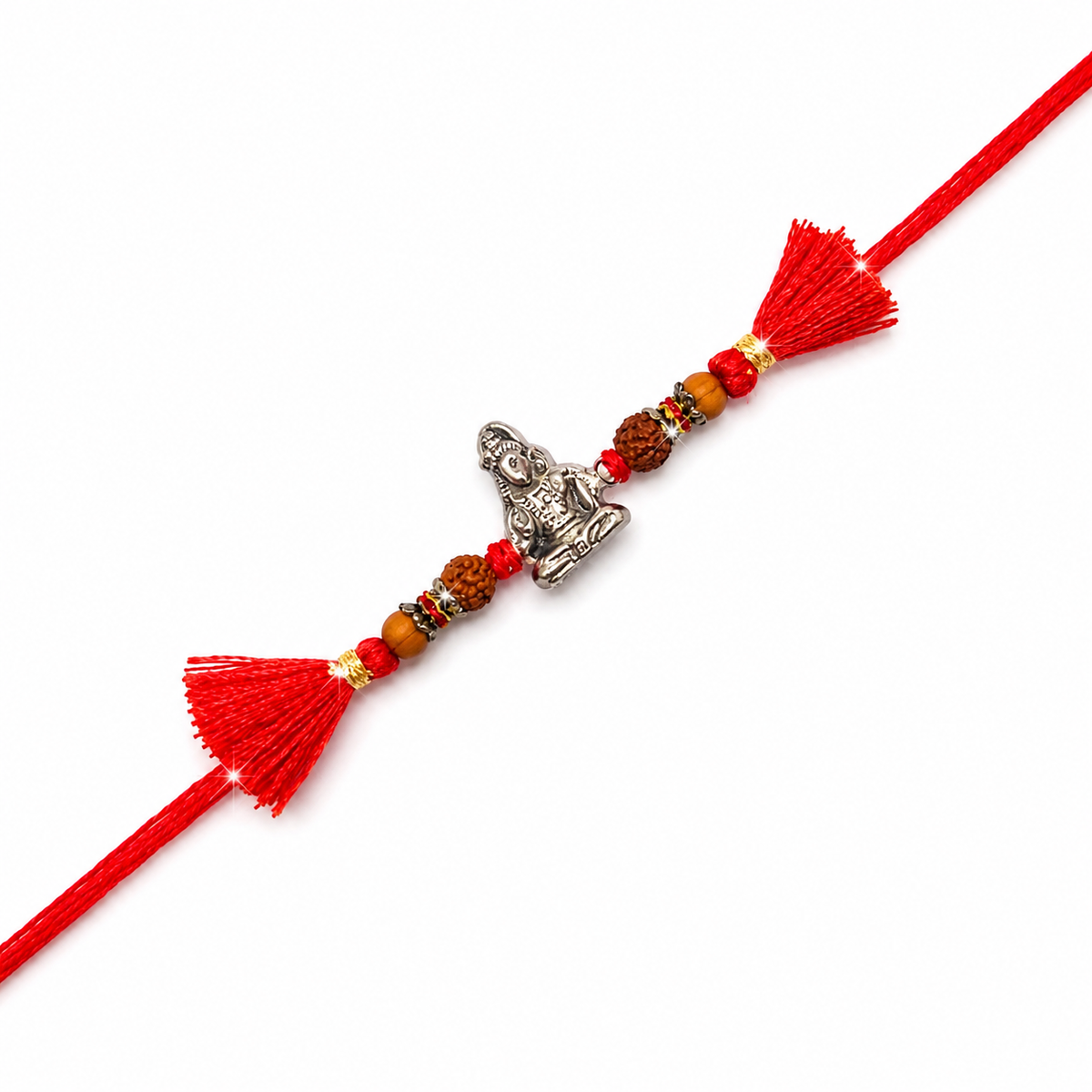 Traditional Ganesha Idol 92.5 Silver Rakhi with Mauli Thread
