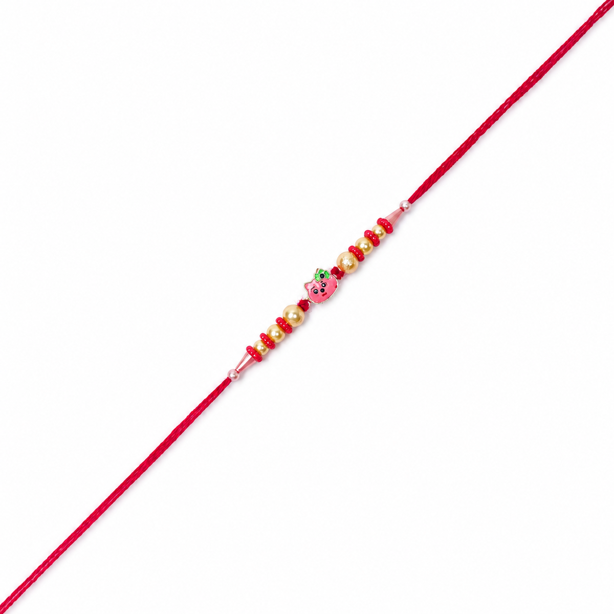 Pink Piggy Kids 92.5 Silver Rakhi with Golden Pearls