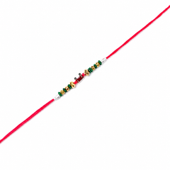 Ruby Red Accent 92.5 Silver Rakhi with Green & Gold Beads
