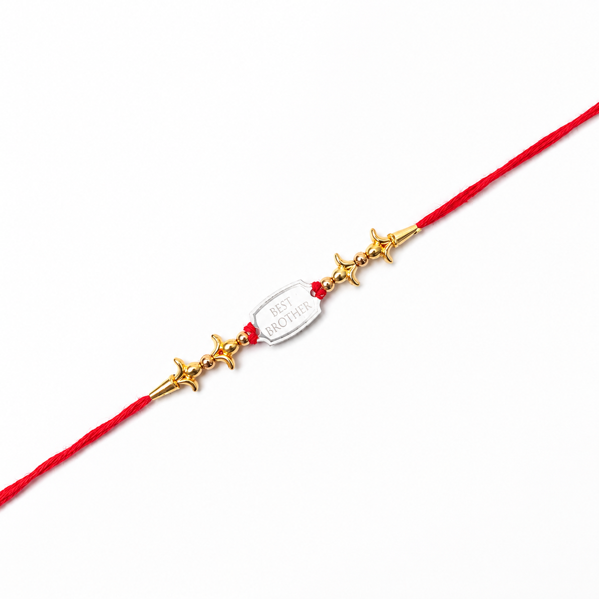 Best Brother Plaque 92.5 Silver Rakhi with Gold Trishul Beads