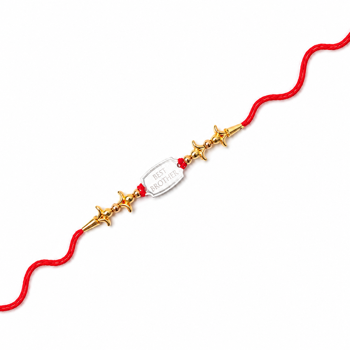 Best Brother Plaque 92.5 Silver Rakhi with Gold Trishul Beads