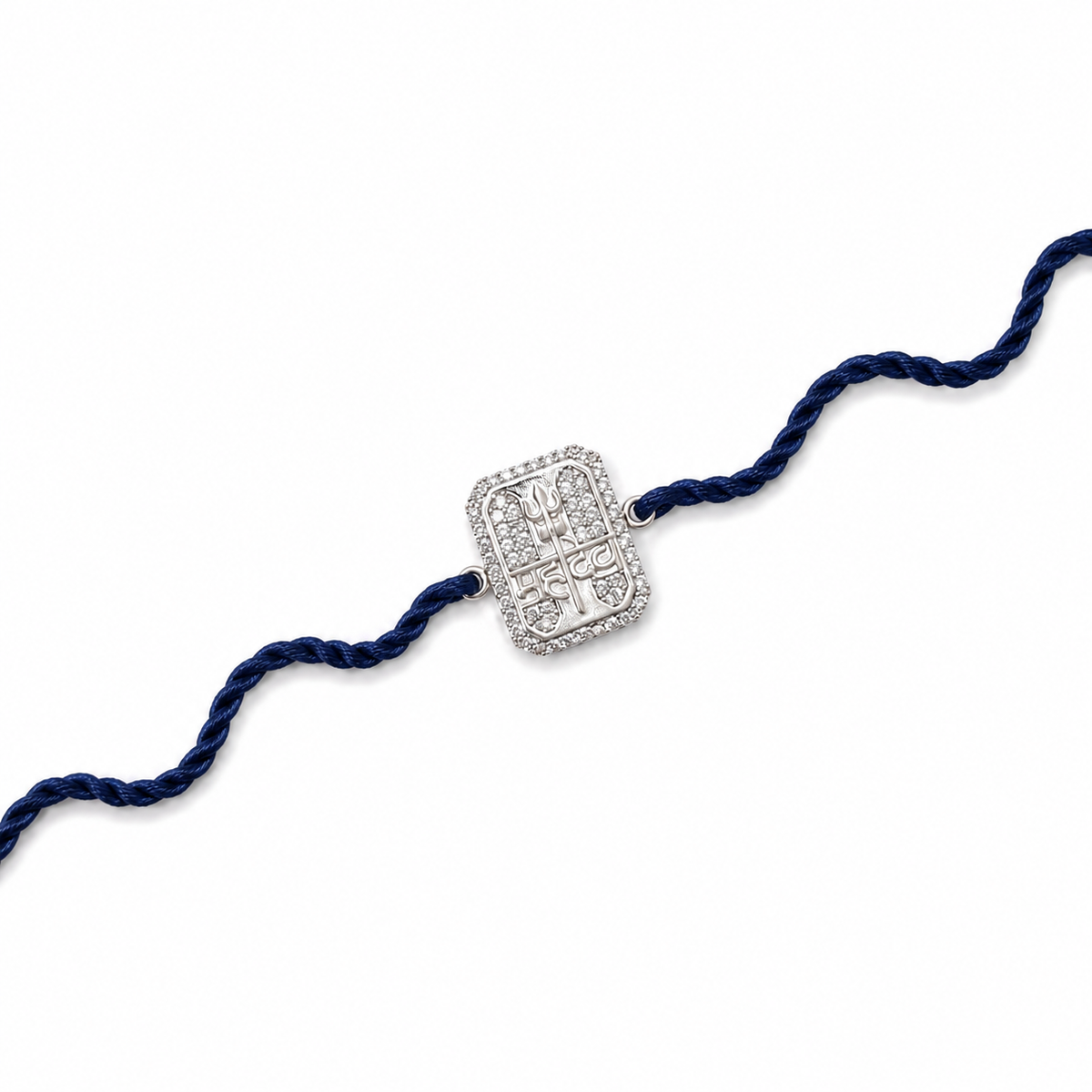 Mahadev Trishul AD Stone 92.5 Silver Rakhi with Navy Blue Cord