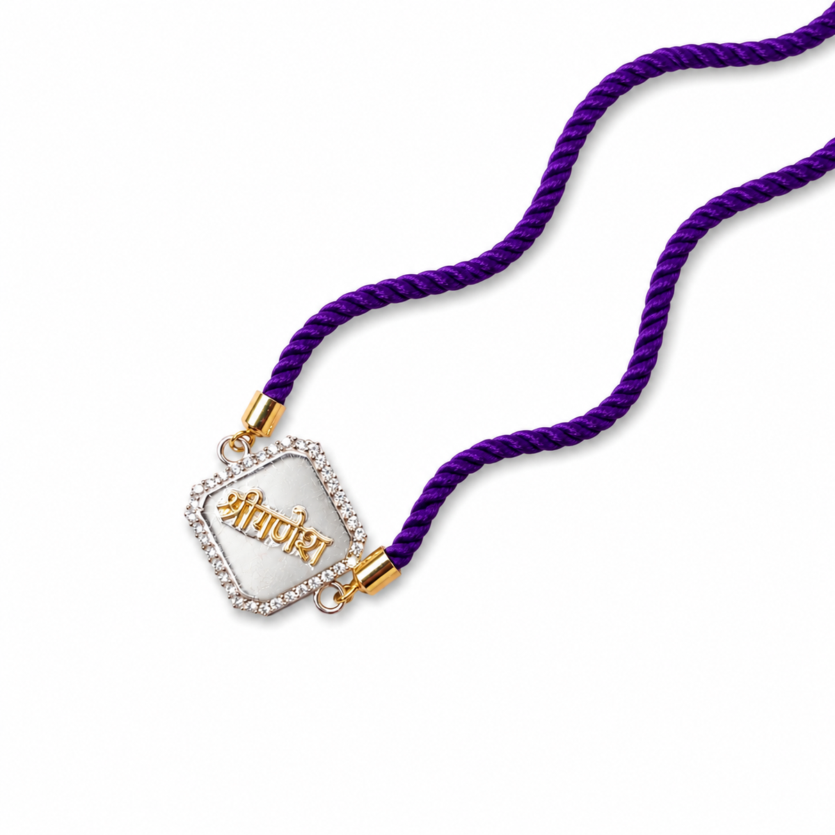 Shree Ganesh Stone-Studded 92.5 Silver Rakhi on Purple Cord