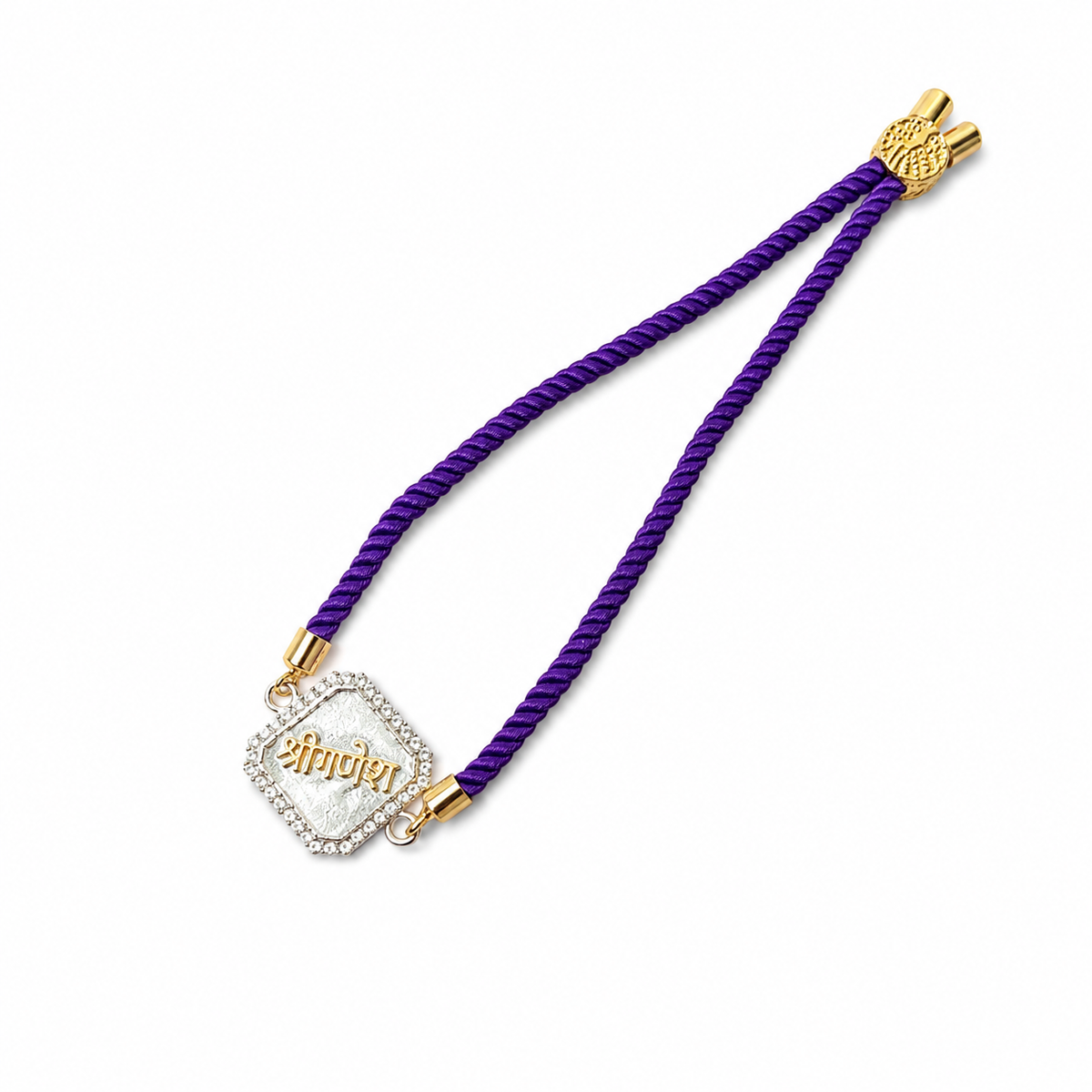 Shree Ganesh Stone-Studded 92.5 Silver Rakhi on Purple Cord