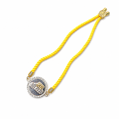 Jai Shree Ram CZ Medallion 92.5 Silver Rakhi on Yellow Cord