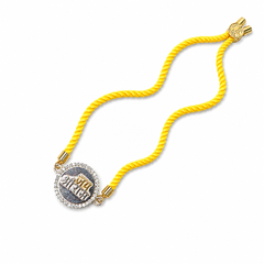 Jai Shree Ram CZ Medallion 92.5 Silver Rakhi on Yellow Cord