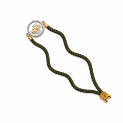 Jai Shree Ram CZ Medallion 92.5 Silver Rakhi on Olive Cord
