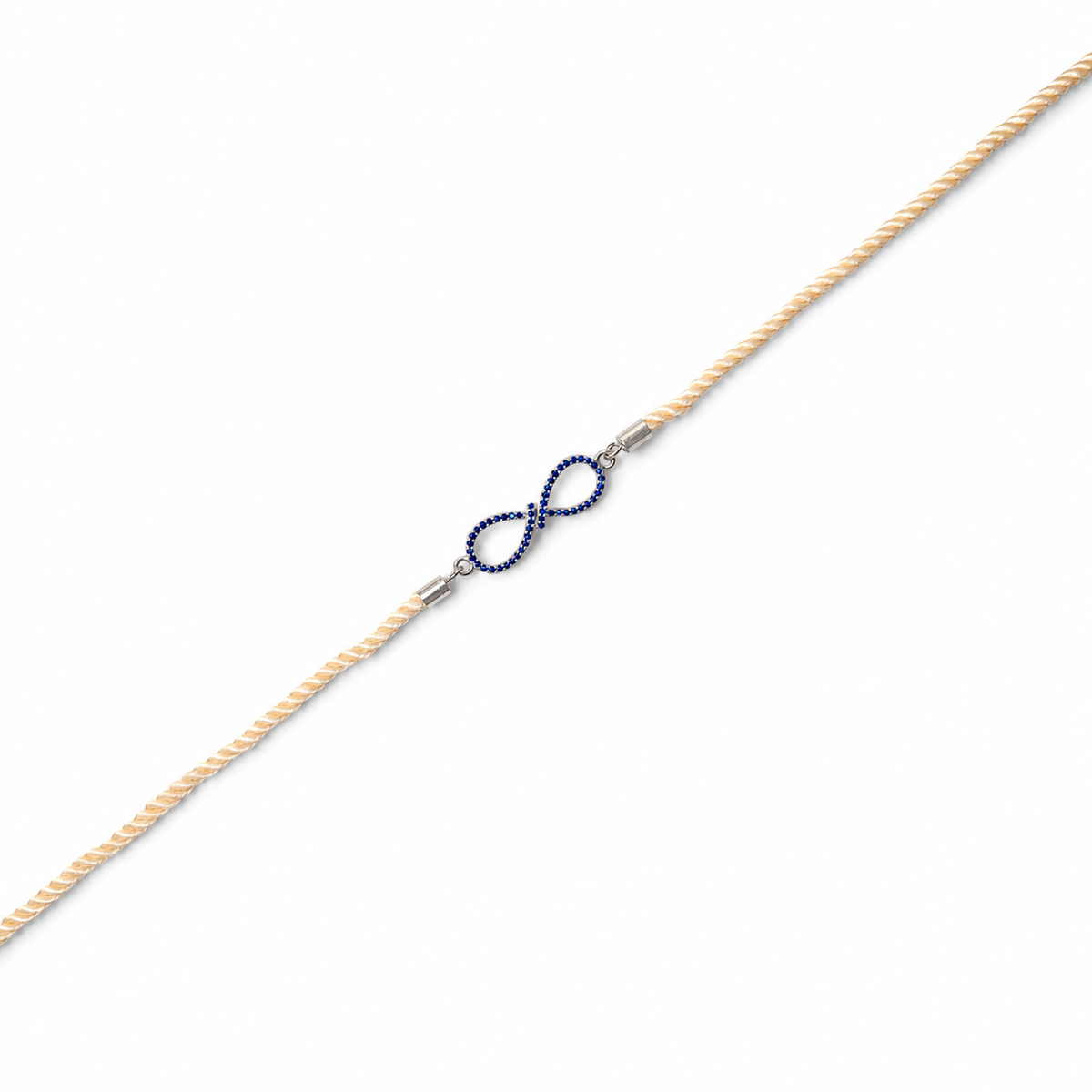 Blue Infinity CZ 92.5 Silver Rakhi on Cream Cord