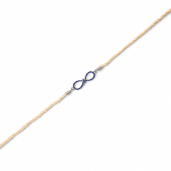 Blue Infinity CZ 92.5 Silver Rakhi on Cream Cord