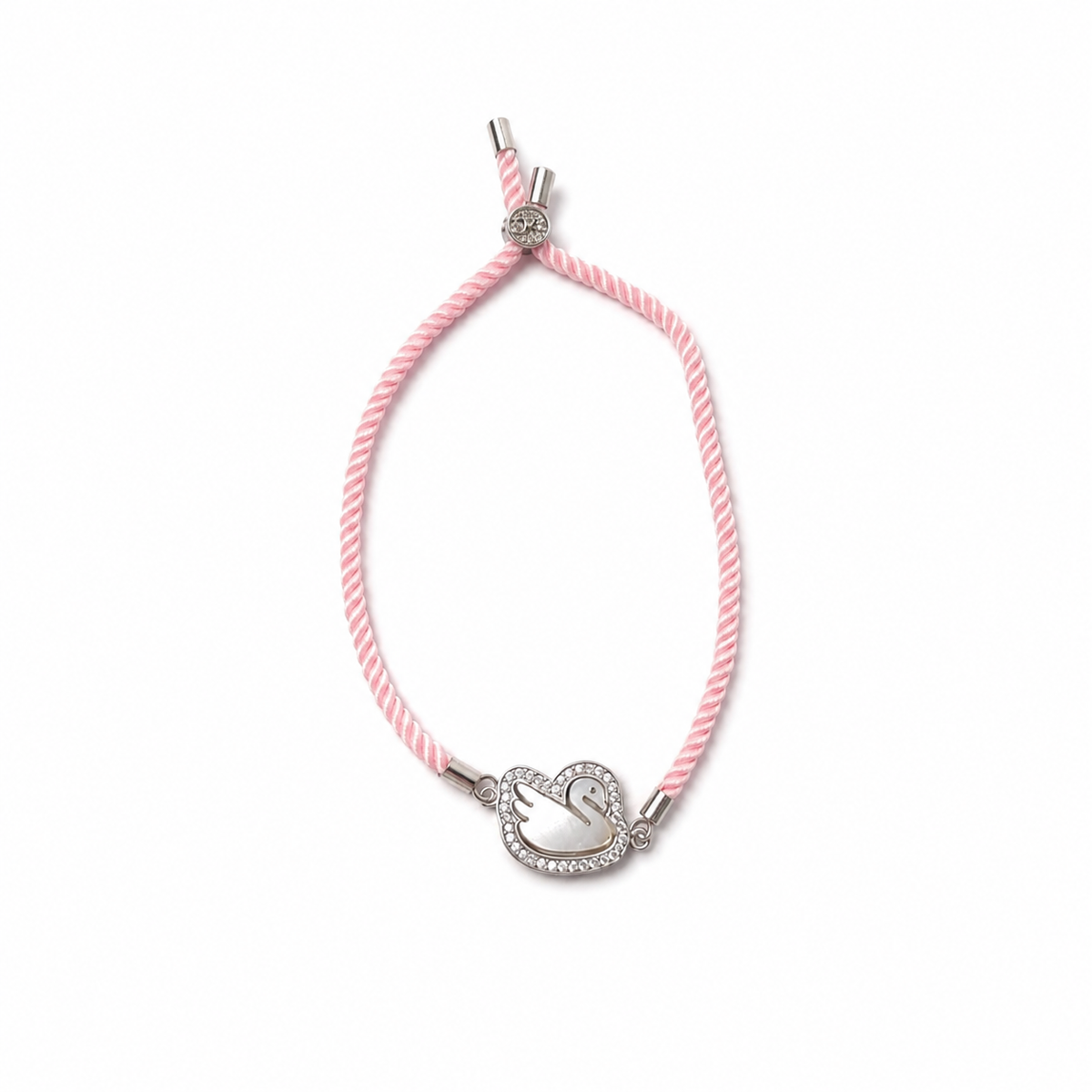 Pearl Swan CZ Heart 92.5 Silver Rakhi on Pink Cord