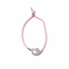 Pearl Swan CZ Heart 92.5 Silver Rakhi on Pink Cord