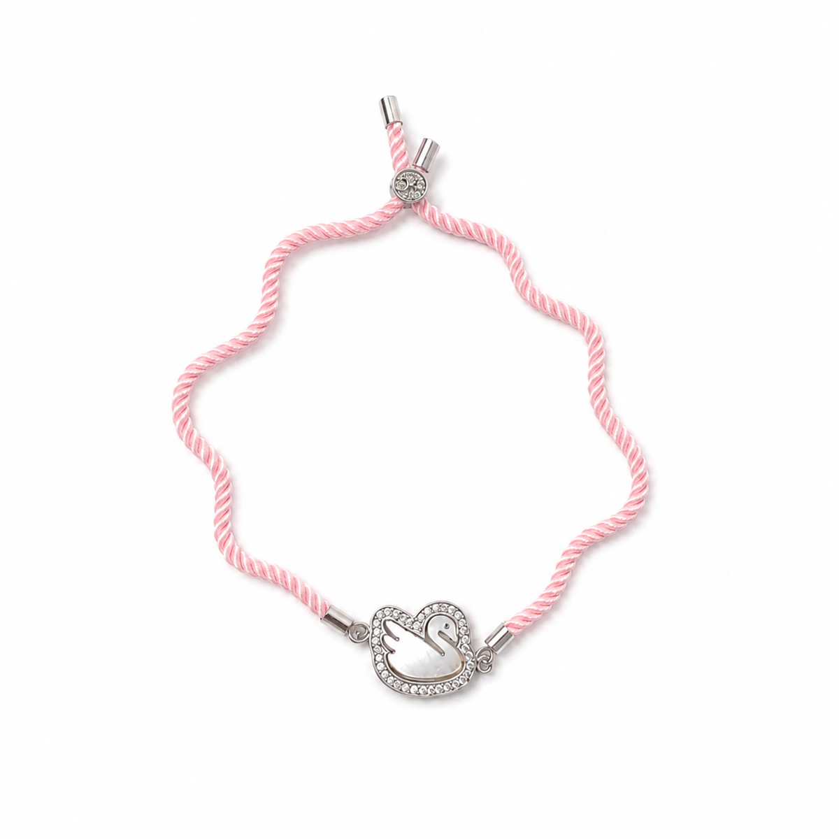 Pearl Swan CZ Heart 92.5 Silver Rakhi on Pink Cord