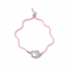 Pearl Swan CZ Heart 92.5 Silver Rakhi on Pink Cord