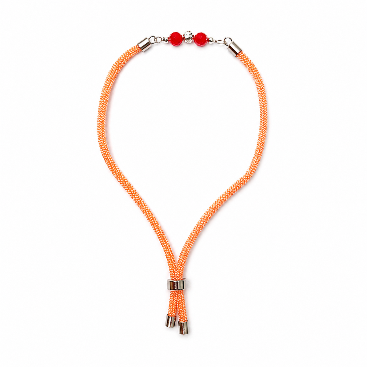 Red Crystal Duo 92.5 Silver Rakhi on Orange Cord