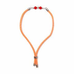 Red Crystal Duo 92.5 Silver Rakhi on Orange Cord