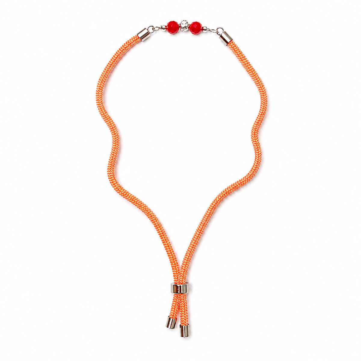 Red Crystal Duo 92.5 Silver Rakhi on Orange Cord