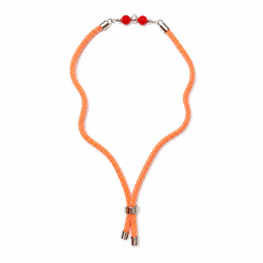 Red Crystal Duo 92.5 Silver Rakhi on Orange Cord