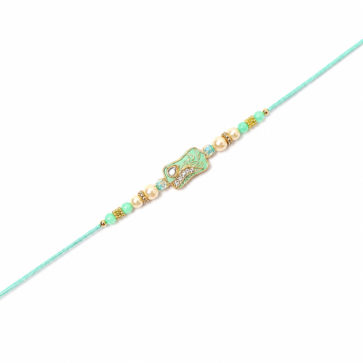Peacock Feather Enamel 92.5 Silver Rakhi with Pearls