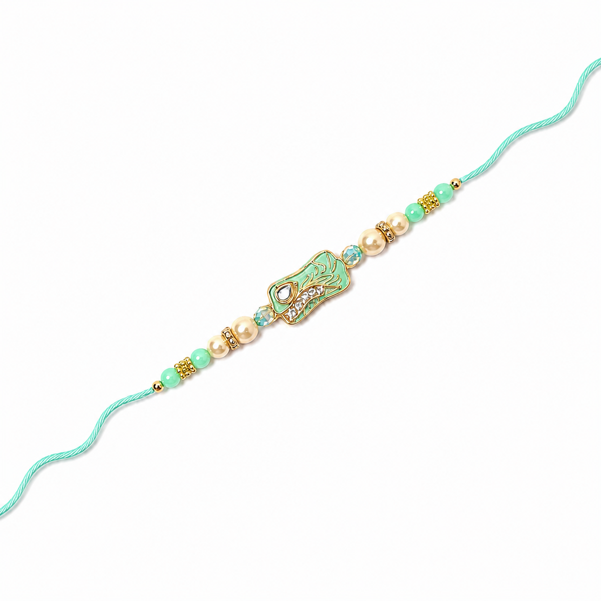 Peacock Feather Enamel 92.5 Silver Rakhi with Pearls