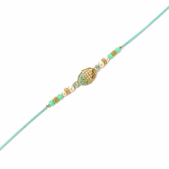 Mint Enamel Kalash 92.5 Silver Rakhi with Pearls